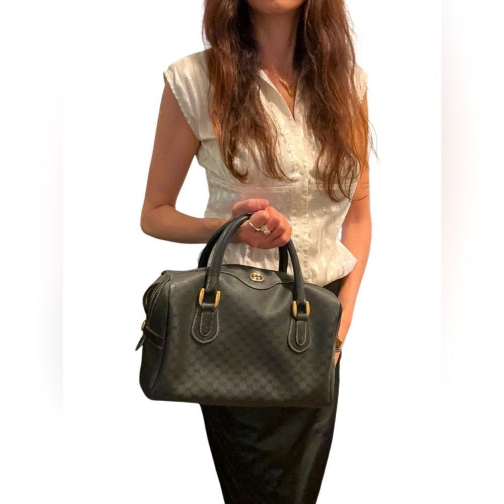 Gucci Black micro Gg Boston with Gold Accents
